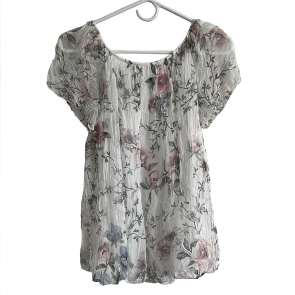 Luisa Ricci Top Women S Silk Italian Floral Crinkle‎ 90s Feminine Career Blouse